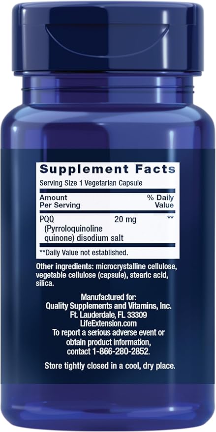 Life Extension PQQ, pyrroloquinoline Quinone, 20 mg, Promotes The Growth of New Mitochondria, Gluten-Free, Non-GMO, Vegetarian, 1 Daily, 30 Capsules