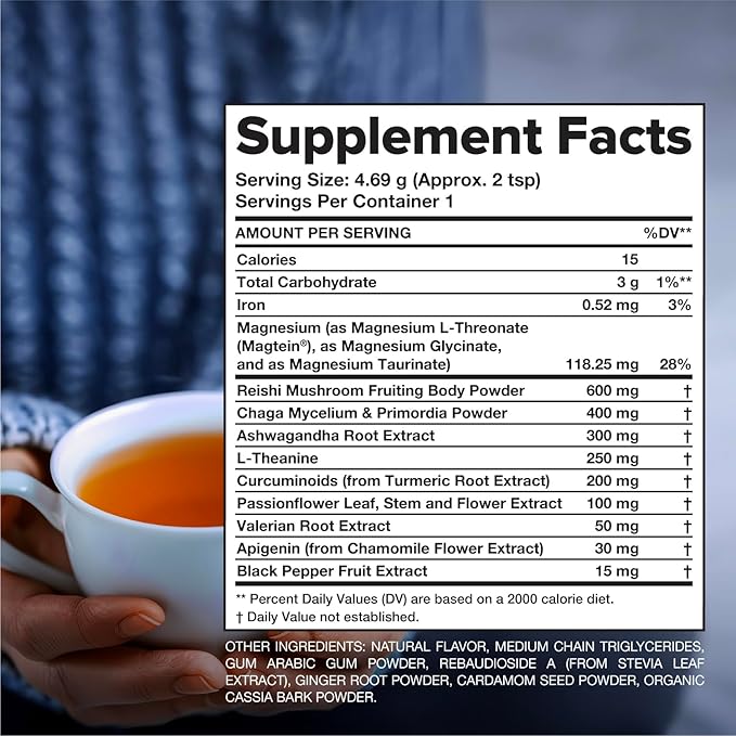 Complement Restore Golden Latte - Calm Magnesium Powder, Deep Sleep Aid Drink - Reishi, Ashwagandha, Valerian & L-Theanine - Nighttime Recovery, Relaxation Adaptogens Mix - No Melatonin (1 Serving)