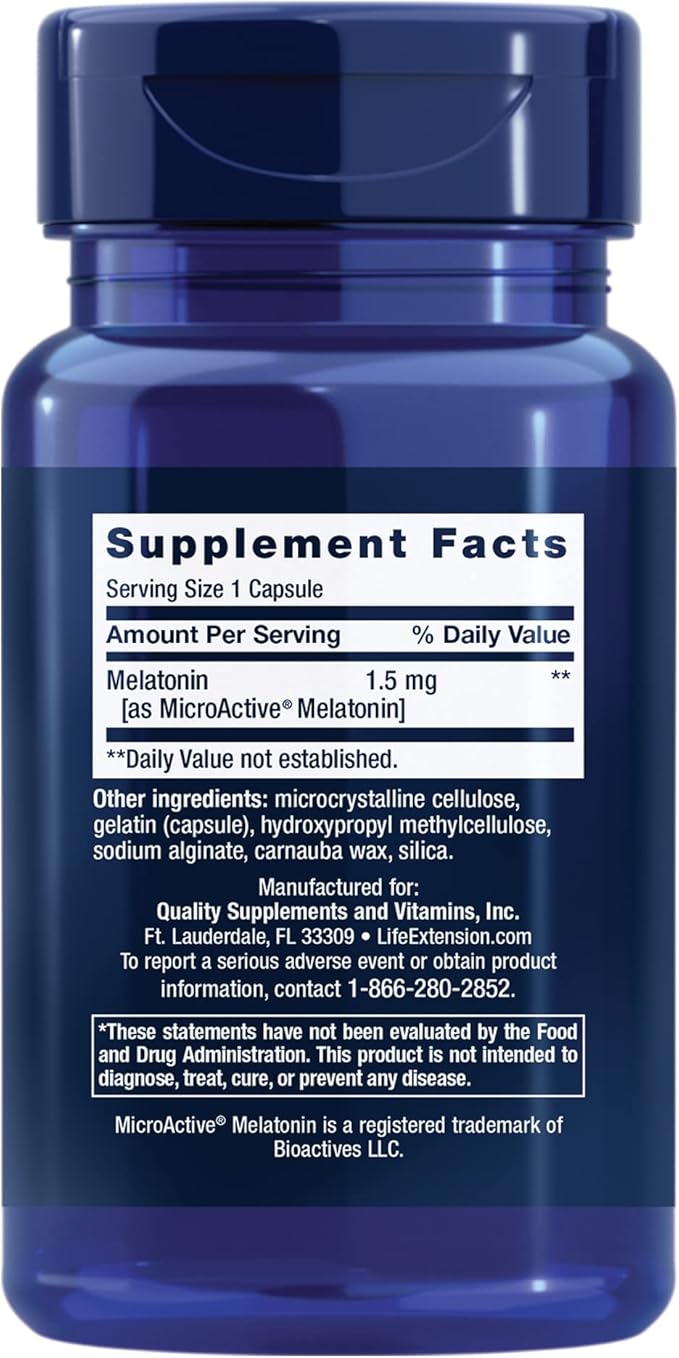 Life Extension Melatonin IR/XR, 1.5 mg, immediate- and Extended-Release Formula for Optimal Sleep Support, Healthy circadian Rhythms, Cellular Defense, Gluten-Free, Non-GMO, 60 Capsules