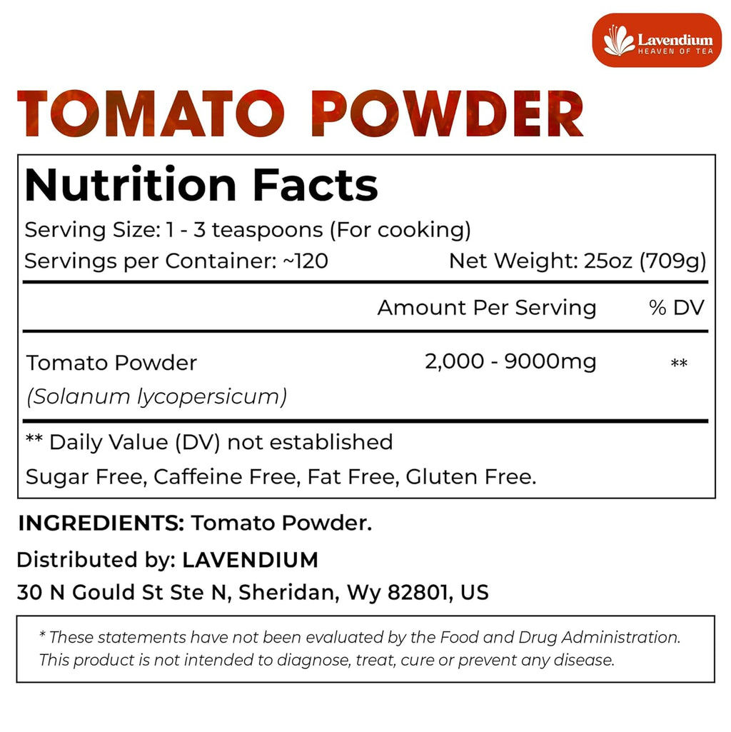 Lavendium, Premium 1.56 lbs (25oz) Tomato Powder – 100% Pure Dehydrated Tomato – Non-GMO, Vegan, Gluten-Free, No Additives – Rich Color & Flavor – Great for Cooking, Seasoning, Sauces & More