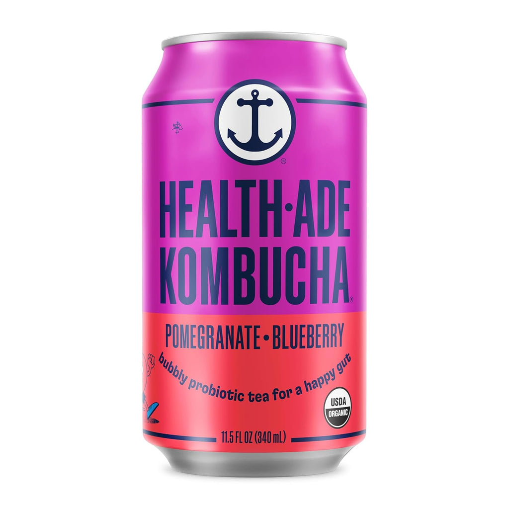 Health-Ade Pomegranate Blueberry Kombucha, Organic Drink, 12-Pack (11.5 Fl Oz Cans) - Fermented Tea with Probiotics, Detoxifying Acids, Supports Gut Health - Non-GMO, Vegan, Gluten-Free
