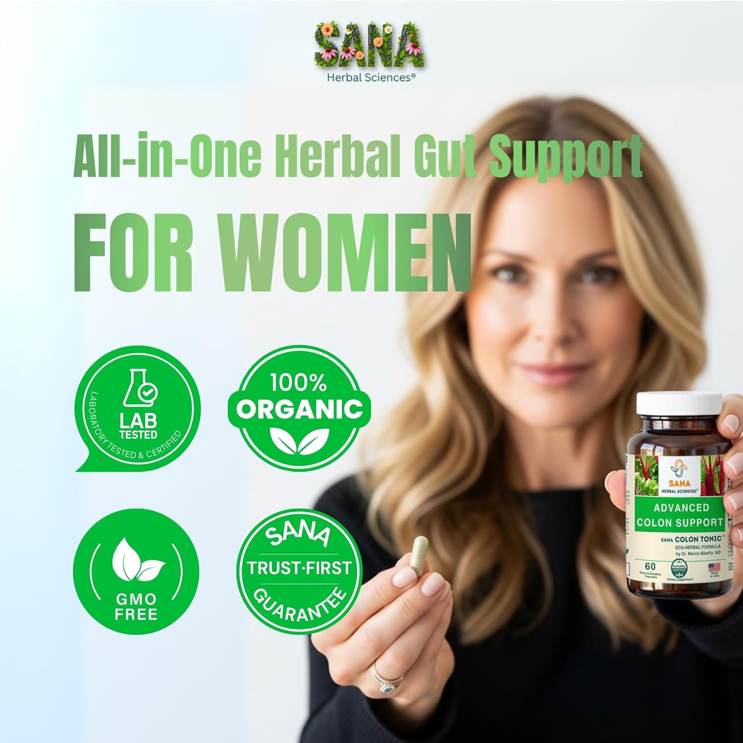 Natural Stool Softener - Safe for Daily Use, Postpartum | Ultra Gut Daily Colon Cleanse, Constipation Relief for Adult and Senior Women & Men | 60 Herbal Laxative Pills | Sana Herbal