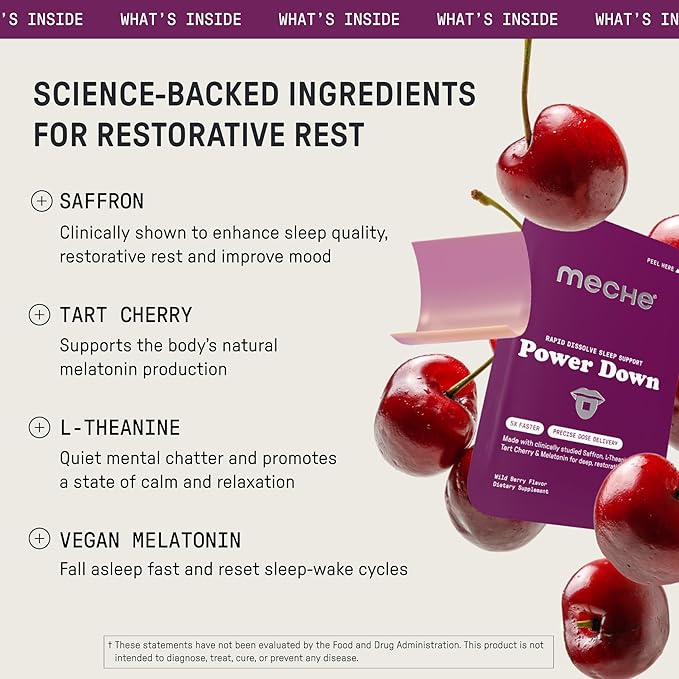 Meche Sleep Rapid Dissolve Strips - Faster Than Melatonin Gummies - Melatonin 5mg, L-Theanine, Tart Cherry, Saffron - Sugar Free, Natural Sleep Aids for Adults (30 Sleep Strips)