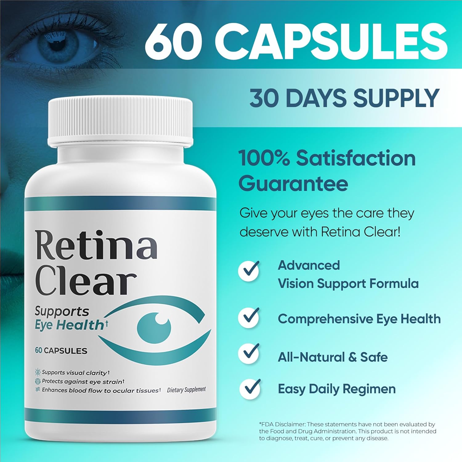Vision Support Supplement – Eye Health Formula with Lutein, Zeaxanthin, Quercetin, Vitamin A, Zinc, & Bilberry – Supports Visual Clarity, Focus & Eye Fatigue Relief – 60 Capsules (1)