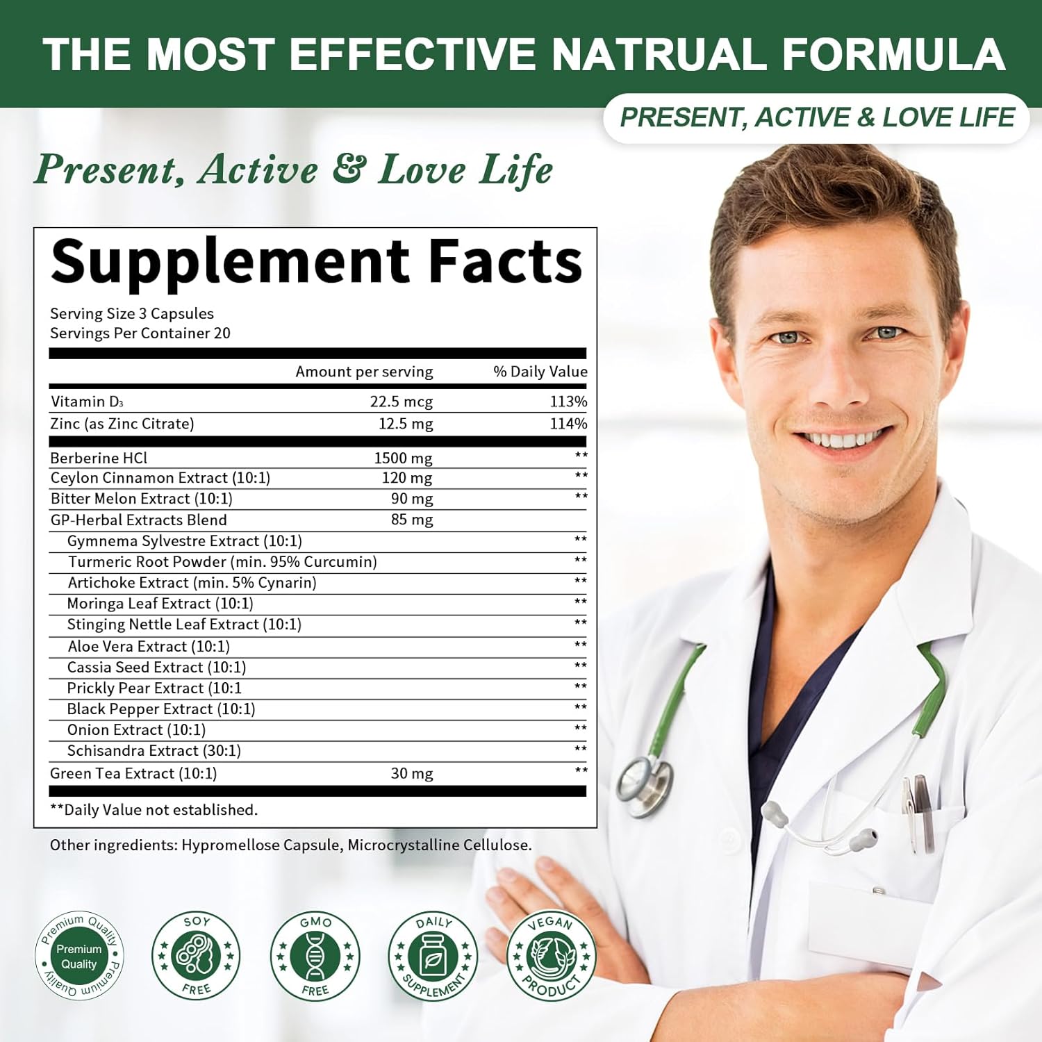Berberine Supplement with Ceylon Cinnamon - Berberine 1500mg Activates AMPK & GLP-1 Berberine HCL Capsules with Bitter Melon/Artichoke Extracts & Natural Herbs for Immune Support 60 Count