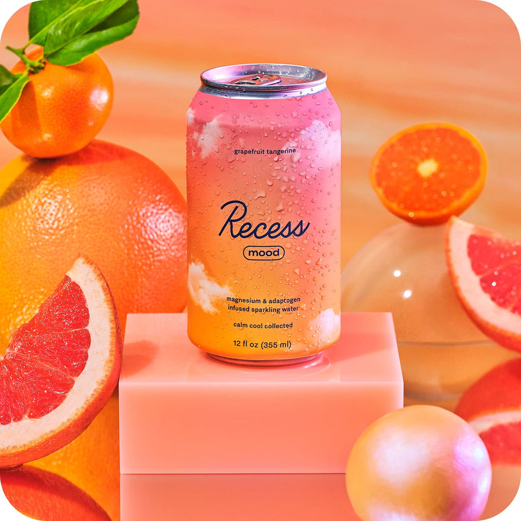 Recess Mood Magnesium & Adaptogen Drink, Relaxation Beverage, 12 ounce (Grapefruit Tangerine, 12 pack)