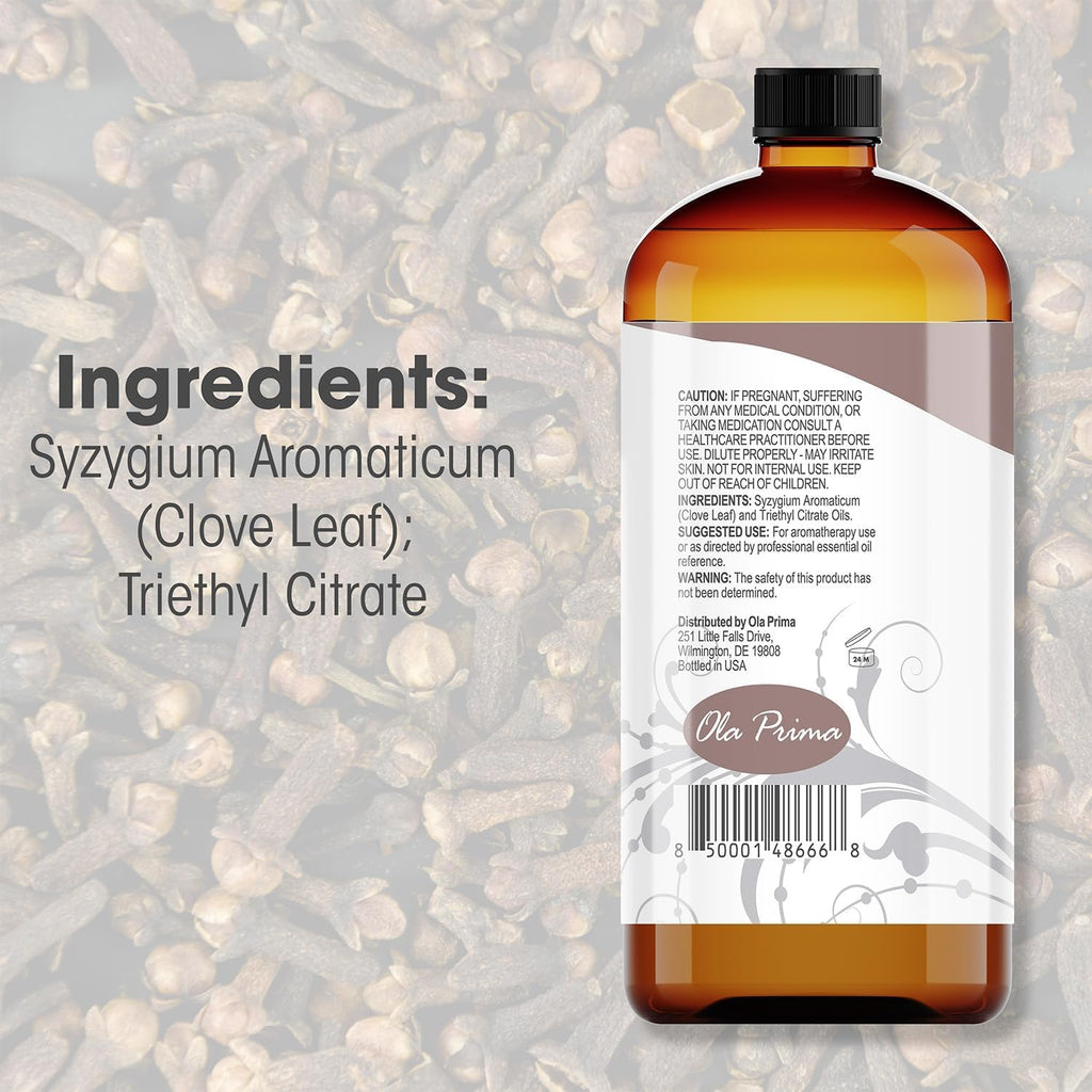 Ola Prima Clove Essential Oil for Aromatherapy, Diffuser, Soap, and Skin Moisturizer (16oz Bulk)
