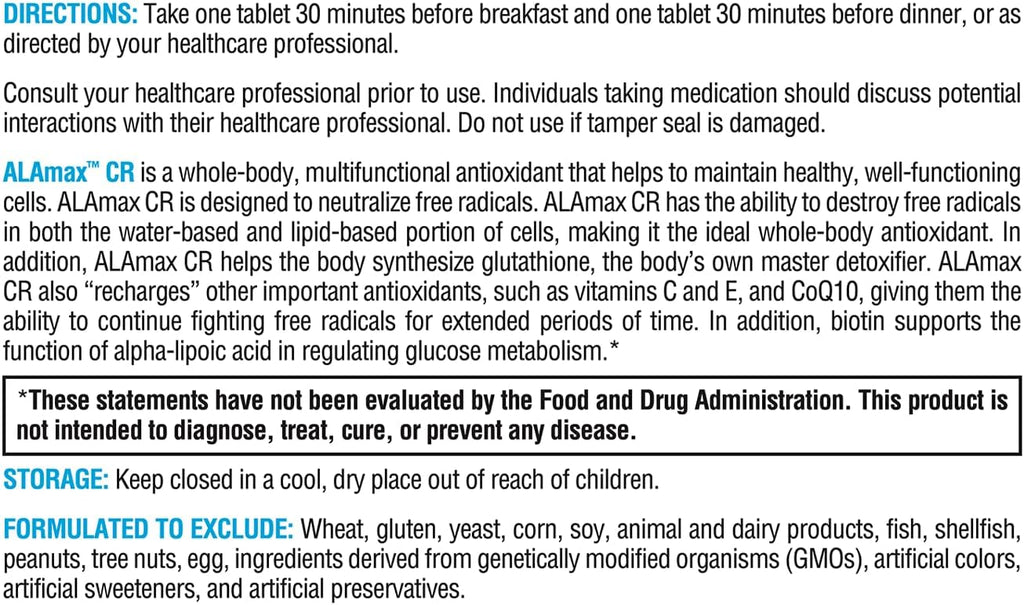 XYMOGEN ALAmax CR - Alpha Lipoic Acid 600mg Tablets - ALA Supplement with Biotin - Support Healthy Antioxidant Activity & Glutathione Levels for Natural Detox (60 Tablets)
