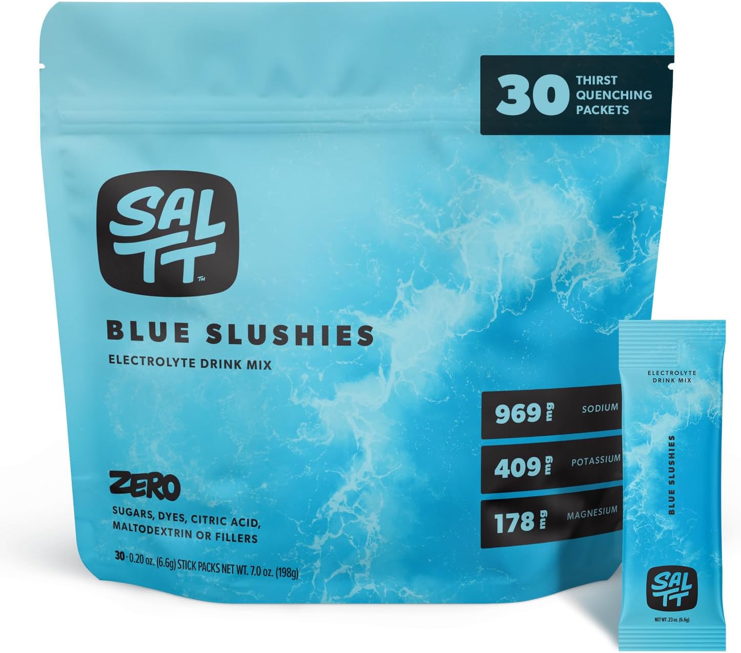 Keto Chow SALTT Electrolytes Powder Packets, Blue Slushies (30 Hydration Packets) - Magnesium, Potassium, Sodium, Trace Minerals - Vegan, Sugar Free, Gluten Free - Travel Essentials - Made in USA