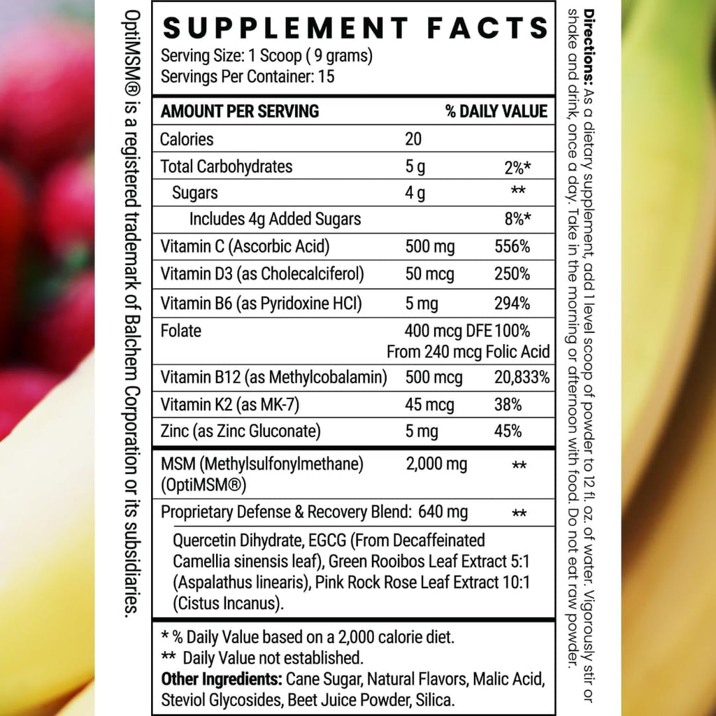 Twig & Leaf MSM + Quercetin Powder with Vitamin C & Zinc (Strawberry Banana) - Immune System Support Supplement for Respiratory Health & Lung Function - Natural Defense & Recovery Complex - 4.76 oz