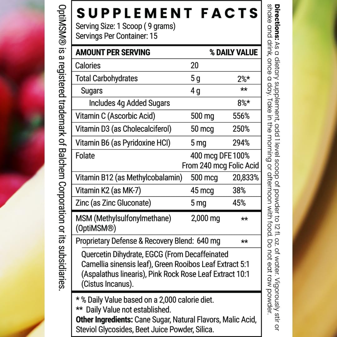Twig & Leaf MSM + Quercetin Powder with Vitamin C & Zinc (Strawberry Banana) - Immune System Support Supplement for Respiratory Health & Lung Function - Natural Defense & Recovery Complex - 4.76 oz