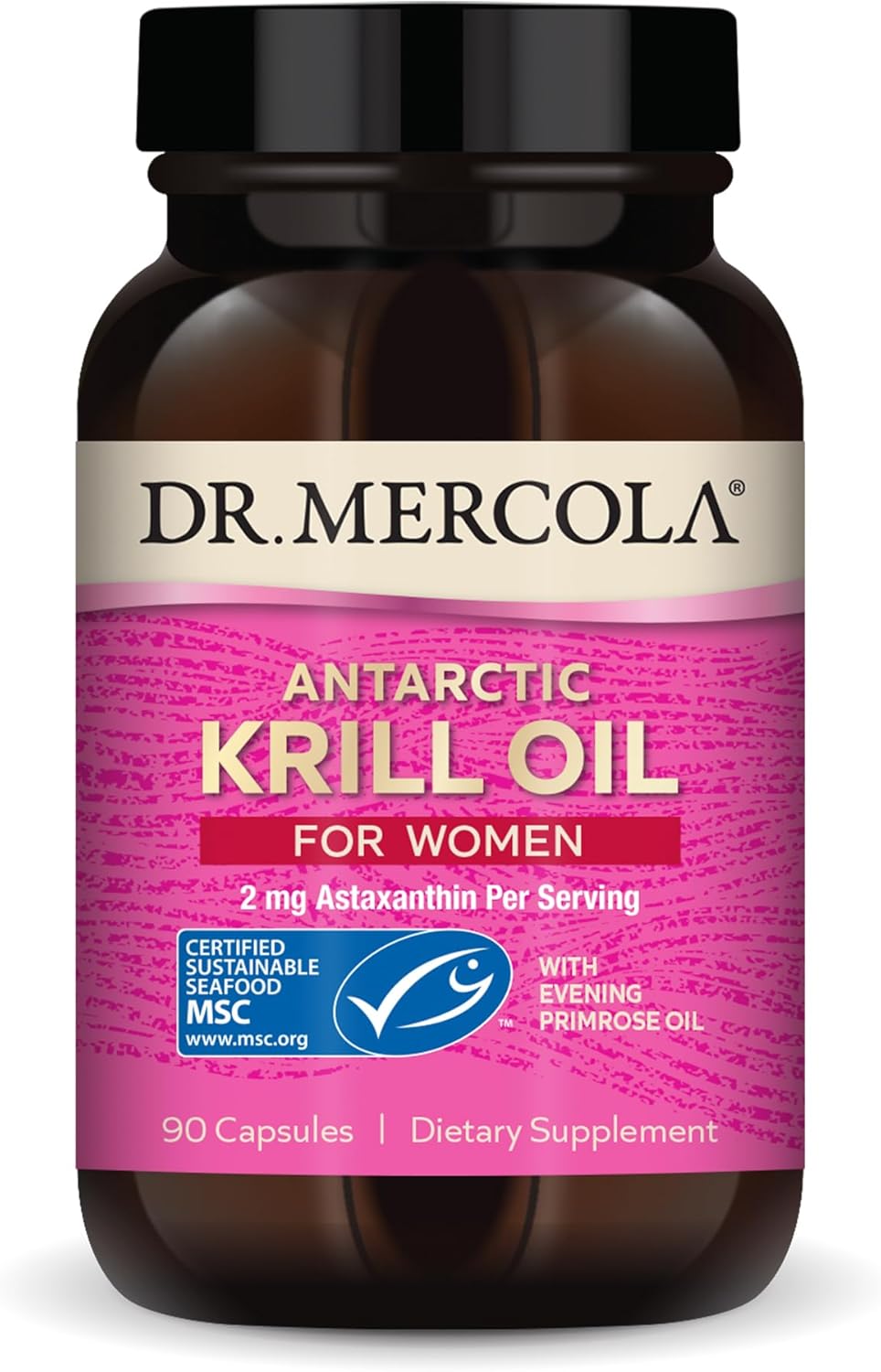 Dr. Mercola Krill Oil for Women - 2 mg Astaxanthin - MSC Certified Sustainable - Supports Brain, Skin & Immune Systems - with Omega-3s - Non-GMO, Gluten-Free & Soy-Free - 90 Capsules (30 Servings)