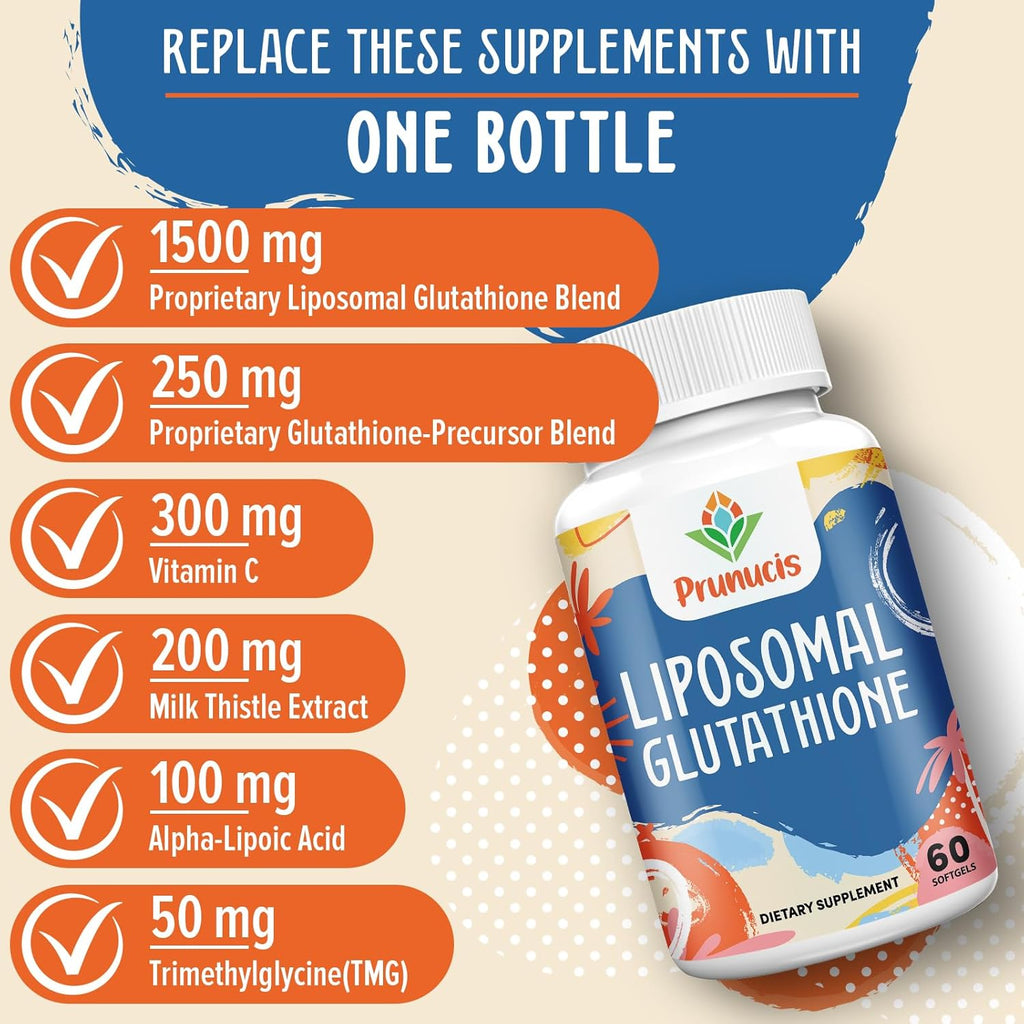2400MG Liposomal Glutathione, with Vitamin C, Milk Thistle & Alpha-Lipoic Acid, Master Antioxidants, Pure Reduced L-Glutathione - Immune System, Cell Repair, Energy, High Absorption, 180 Softgels