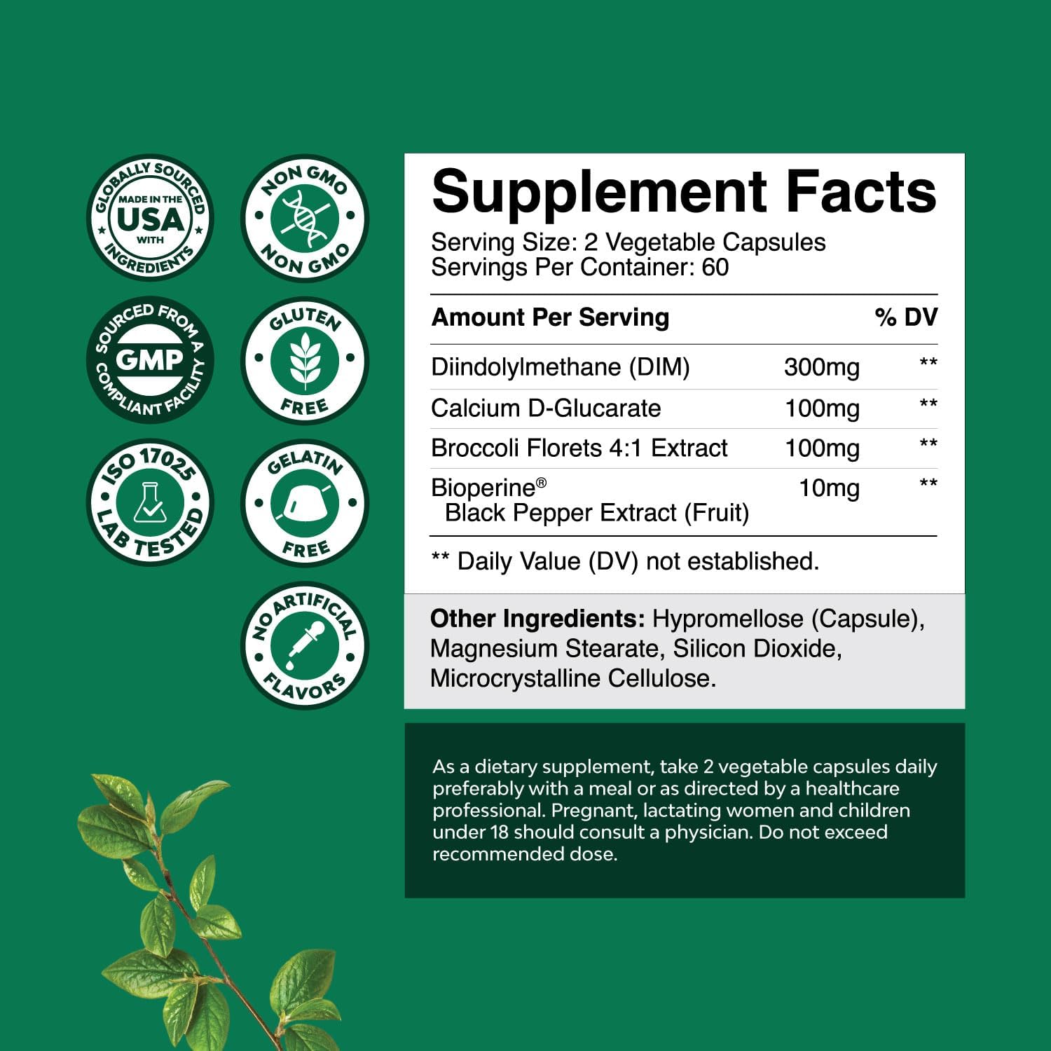 Extra Strength DIM Supplement for Men & Women - DIM + Bioperine Complex for Hormone Balance - Diindolylmethane with Calcium D-Glucarate & Broccoli Florets for Radiant Skin & Mood Support - 120 Count