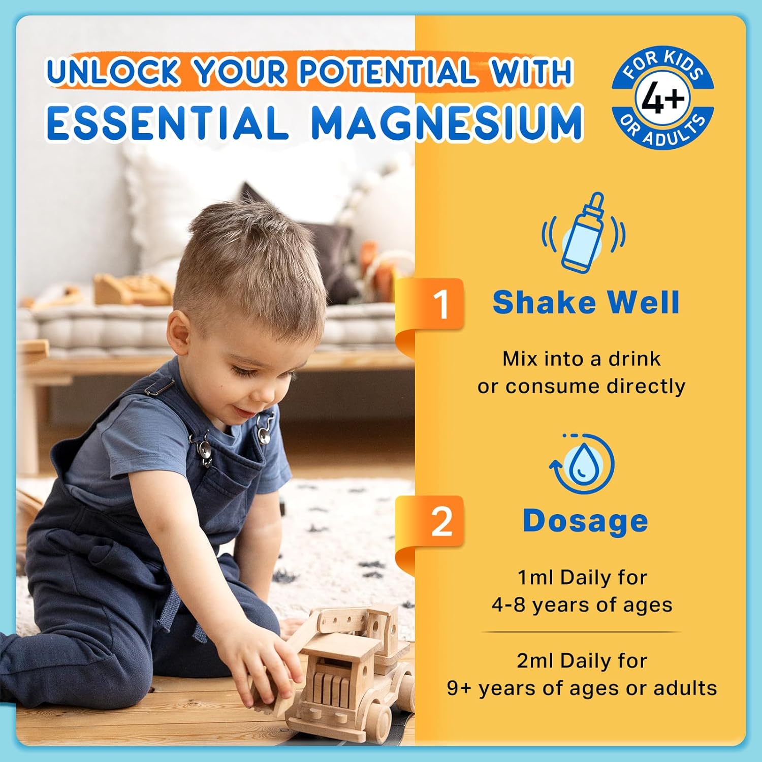 Kids Magnesium Liquid Drops - Magnesium Glycinate Liquid for Kids, Magnesium Supplement with L-Theanine, Calcium, Zinc, Vitamin D3 K2 for Sleep Calm Relaxation Brain Bones, Pineapple Flavor 2 Fl Oz