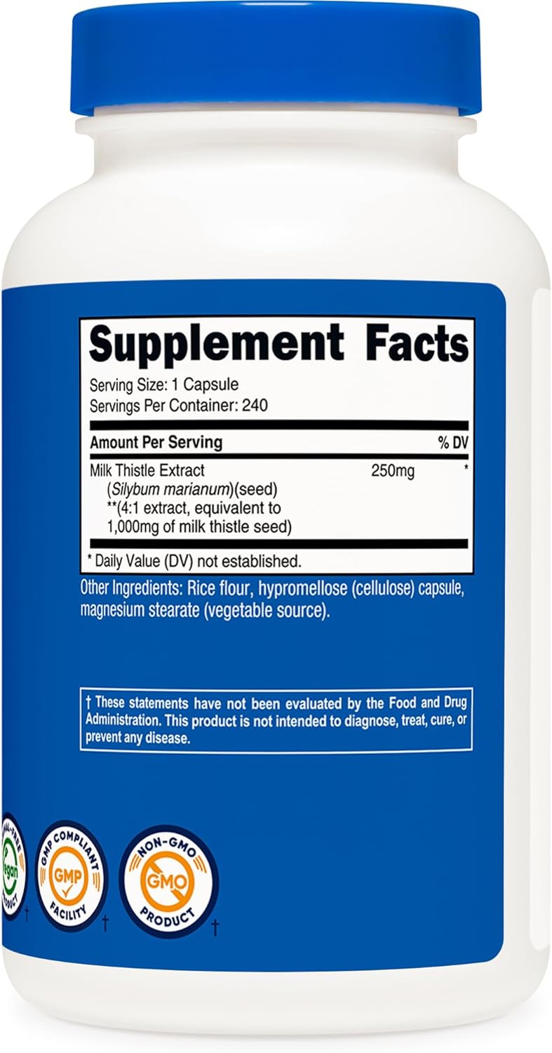 Nutricost Milk Thistle 1,000mg Equivalent, 240 Capsules - 250mg of 4:1 Extract - Vegan, Non-GMO and Gluten Free