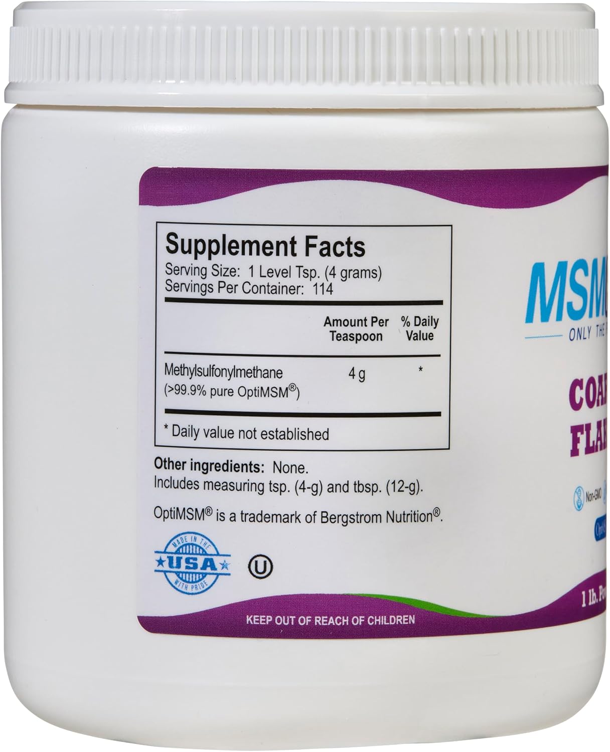 KALA HEALTH MSMPure Coarse MSM Powder Flakes – US-Made MSM for Joint Health, Skin Appearance, and Hair & Nail Support – 1 lb, Organic Sulfur