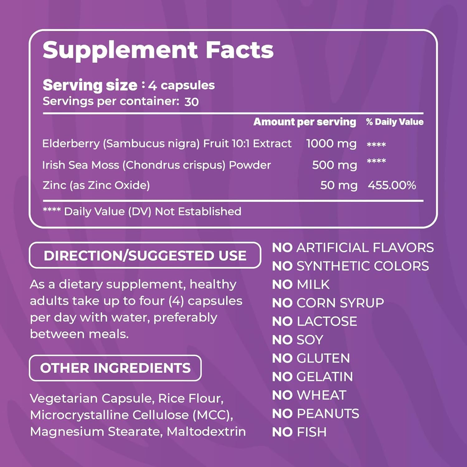 Irish Sea Moss Capsules - 120 Elderberry Capsules (1600mg) - Prebiotic Superfood - Boosts The Immune & Digestive System - Healthy Skin, Keto Detox, Gut, Joint Support