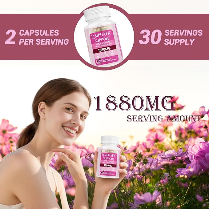 Lymphatic Drainage Supplement 1880 mg, Lymphatic System Support Supplement with Echinacea, Dandelion, Turmeric, Burdock, Elderberry, and Calendula, Lymph Detox Cleanse & Immune Support, 120 Capsules