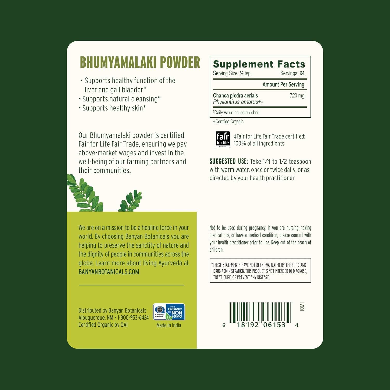 Banyan Botanicals Bhumyamalaki Powder – Organic Bhumyamalaki (Phyllanthus spp.) Herb Powder – Bitter & Cooling – Natural Ayurvedic Liver Detox* – 3 oz – Non-GMO Sustainably Sourced Vegan