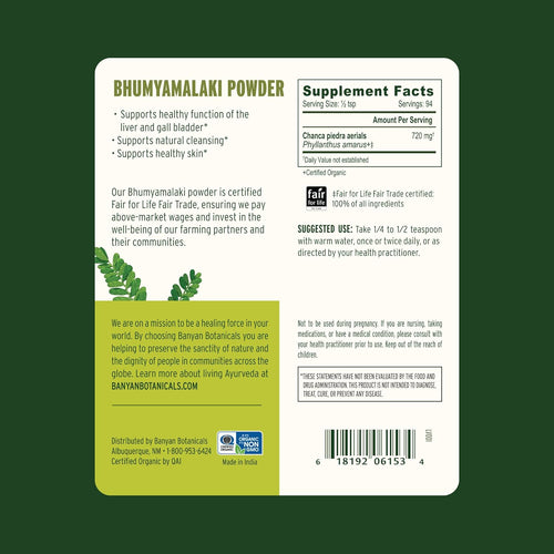 Banyan Botanicals Bhumyamalaki Powder – Organic Bhumyamalaki (Phyllanthus spp.) Herb Powder – Bitter & Cooling – Natural Ayurvedic Liver Detox* – 3 oz – Non-GMO Sustainably Sourced Vegan