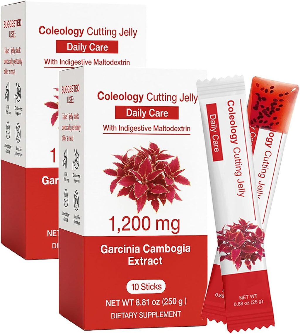 Coleology Cutting Jelly - Korean Jelly Stick Combo with 1200mg Garcinia Cambogia Extract, Chia Seeds Collagen, Detox & Digestion Support & Daily Care, Pomegranate Flavored - 8.81 oz (2Boxes)