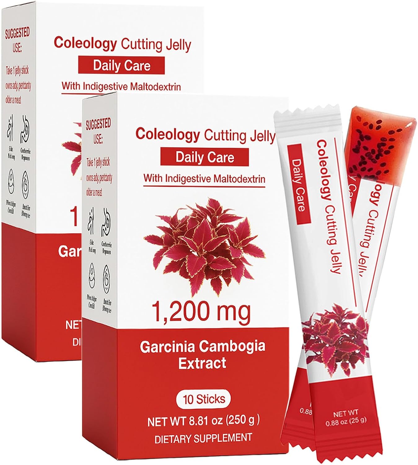 Coleology Cutting Jelly - Korean Jelly Stick Combo with 1200mg Garcinia Cambogia Extract, Chia Seeds Collagen, Detox & Digestion Support & Daily Care, Pomegranate Flavored - 8.81 oz (2Boxes)