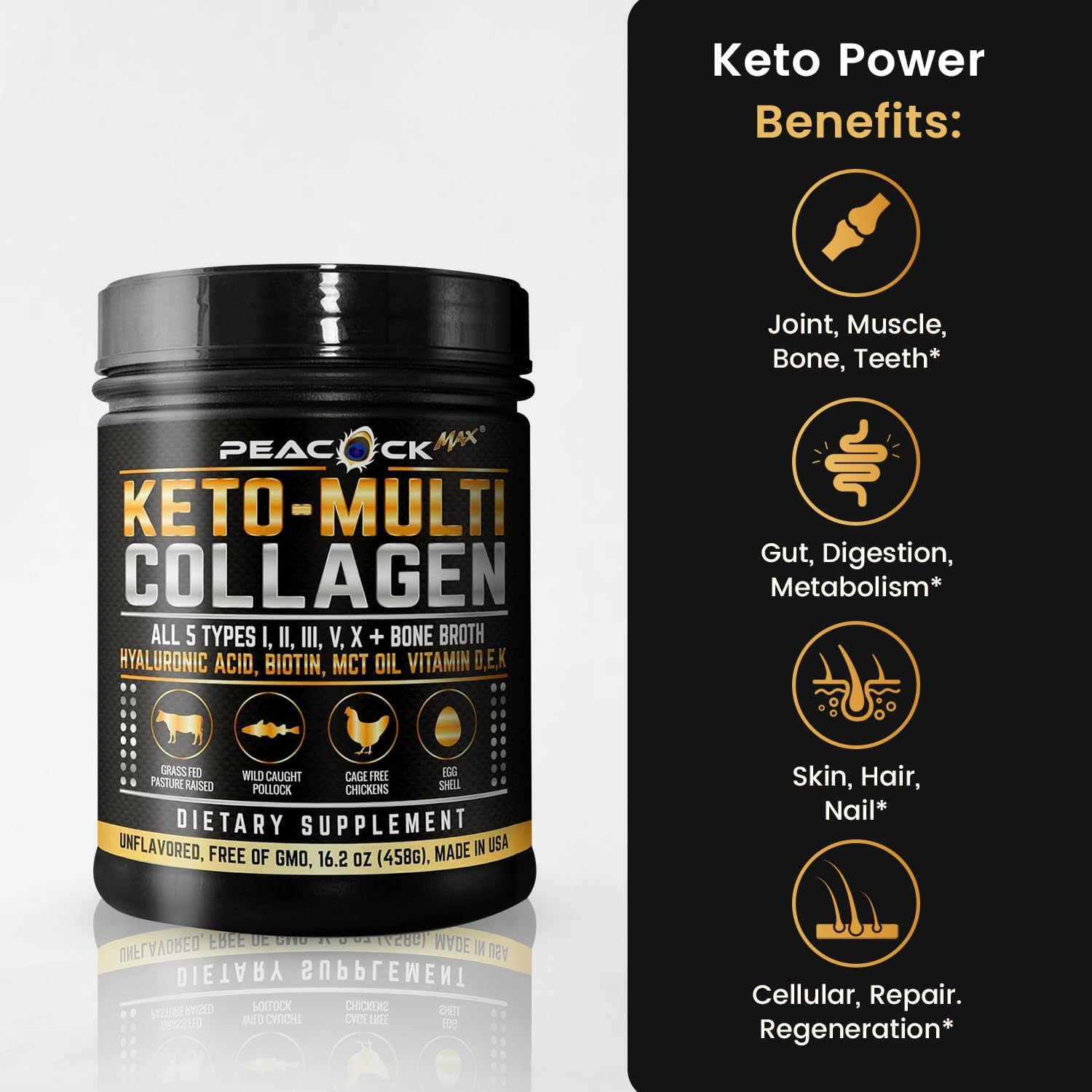 Multi Collagen Protein Powder 16.2 oz (4 Pack) | 5 Types with Bone Broth, Hydrolyzed Peptides, Biotin & MCT Oil, Unflavored Collagen Powder, Supports Skin, Hair, & Nails, Keto Friendly