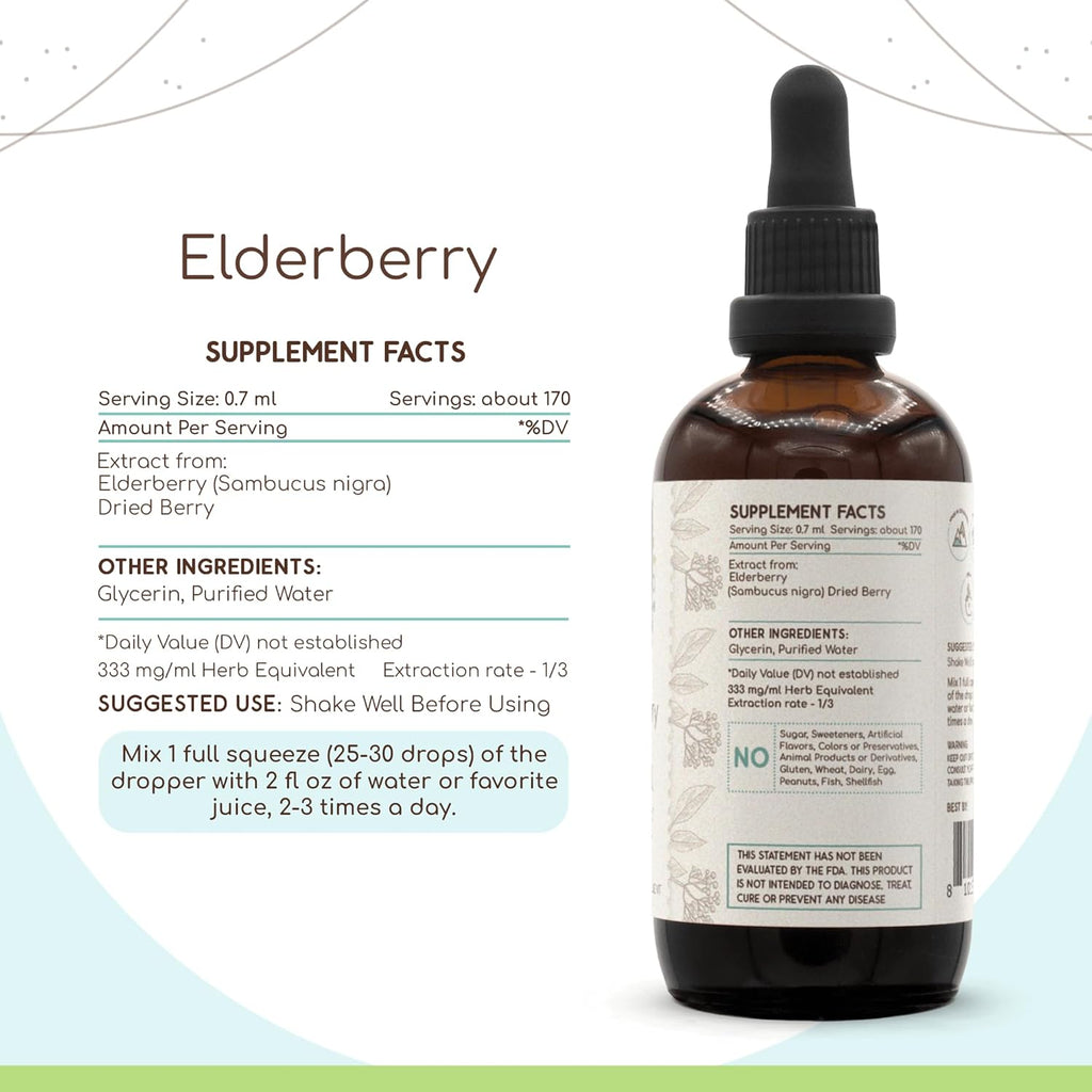 HerbEra Elderberry B120 Alcohol-Free Herbal Extract Tincture, Concentrated Liquid Drops Natural Elderberry (Sambucus Nigra) Dried Berry 4 fl oz