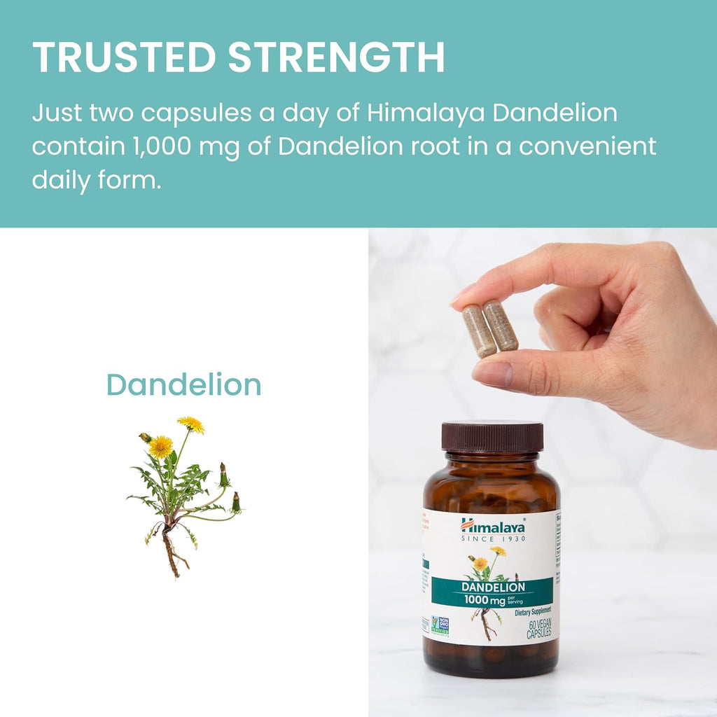 Himalaya Dandelion, Herbal Supplement for Daily Wellness Support, Vegan, Gluten Free, 1,000 mg Dandelion Root, 60 Capsules