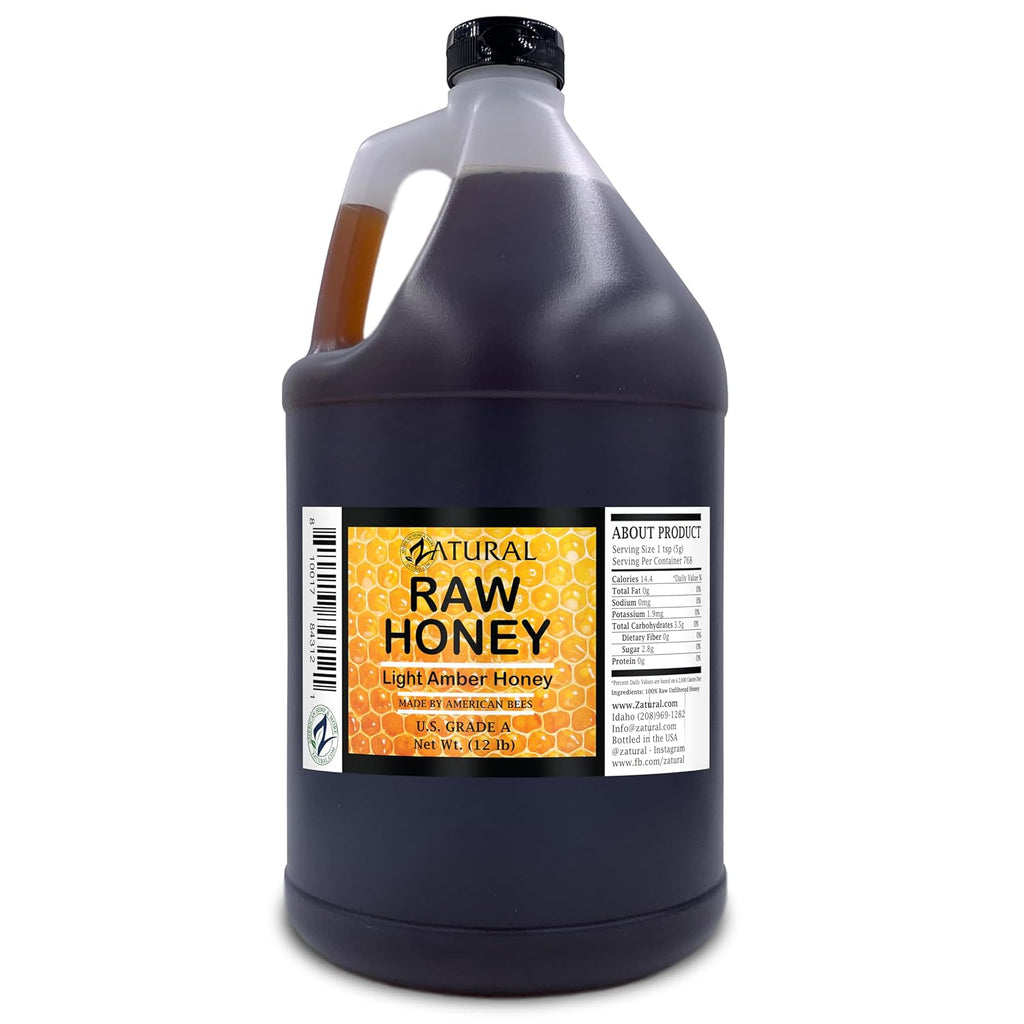 Zatural 100% Pure, Raw & Unfiltered Honey - Delicous Taste, Easy To Use Bucket ~1 Gallon (12 Pounds)