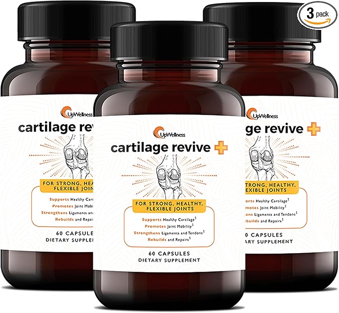 UpWellness Cartilage Revive + Joint Support Supplement for Men and Women - Powered by D-Glucosamine Sulfate, MSM, Vitamin D3, C and More - 3 Bottles
