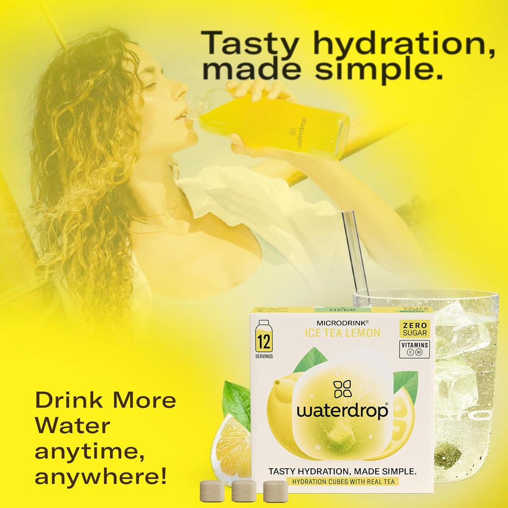 Waterdrop Hydration Cubes with Vitamin C, B Vitamins, and Electrolytes, Iced Tea Lemon Flavor, Flavored Water Enhancer Cubes for Still & Sparkling Water, Low Calorie, Sugar Free, Gluten Free, 24 Count
