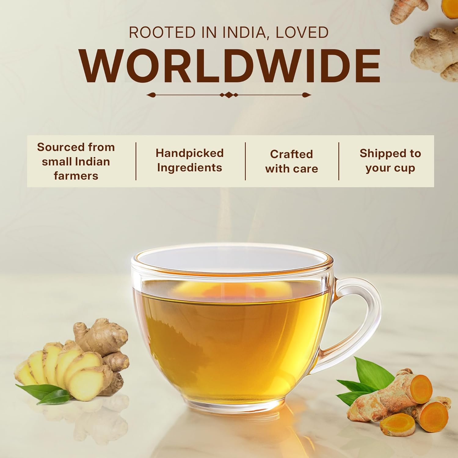 Tealeaf & Co. Turmeric Ginger Herbal Tea - Organic Ginger Turmeric Tea Bags with Fresh Herbs and Spices - Low Caffeine & Gluten Free - 100 Teabags (7.055oz/200gm)