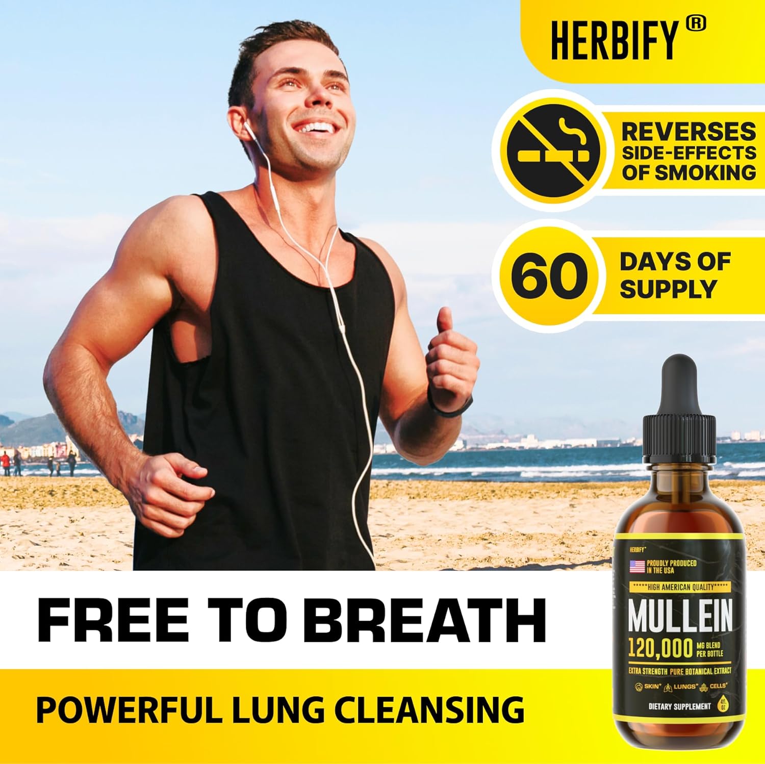 HERBIFY Mullein Drops - Lung Cleanse - Leaf Extract - Powerful Mullein for Immune Support,Detox & Respiratory Support - Made in USA - Lung Cleanse for Smokers - 4 Oz
