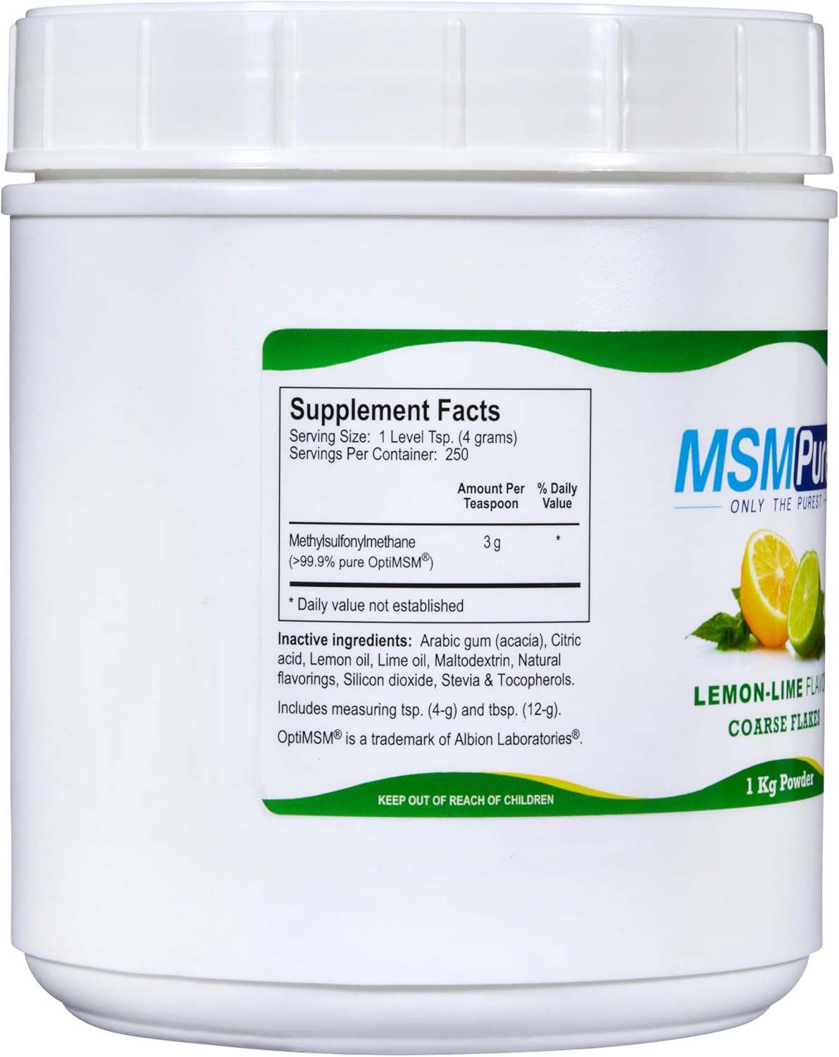 KALA HEALTH MSMPure Lemon Lime Flavored Coarse MSM Powder Flakes – US-Made MSM for Joint Health, Skin Appearance, and Hair & Nail Support – 2.2 lb, Organic Sulfur