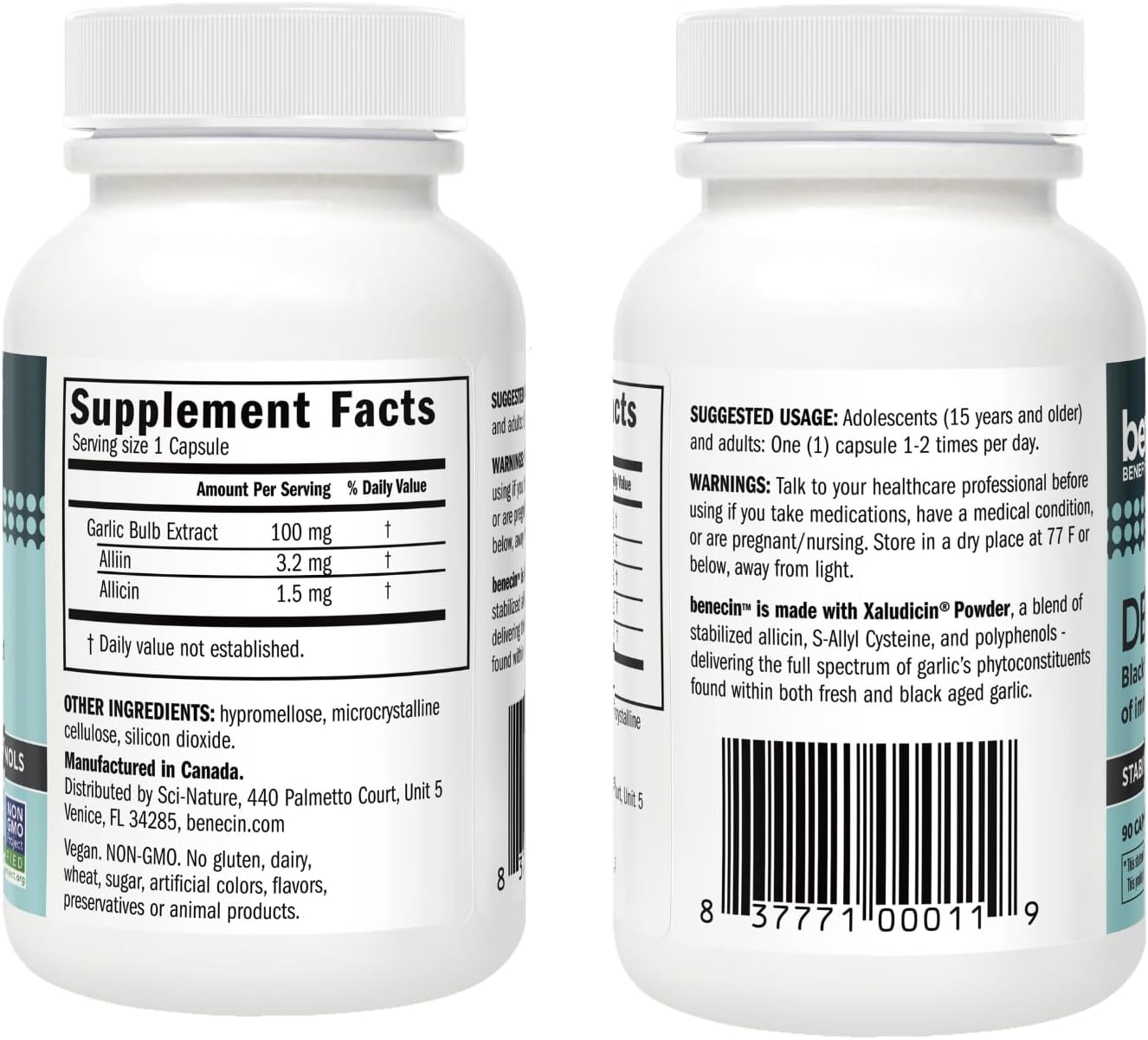 Benecin Defense 1500 mcg Stabilized Allicin per Capsule | Plus high Amounts of SAC & Polyphenols from Black Garlic | Powerful Support of Immune & Heart Function Vegetarian Caps (1 Count (Pack of 180))