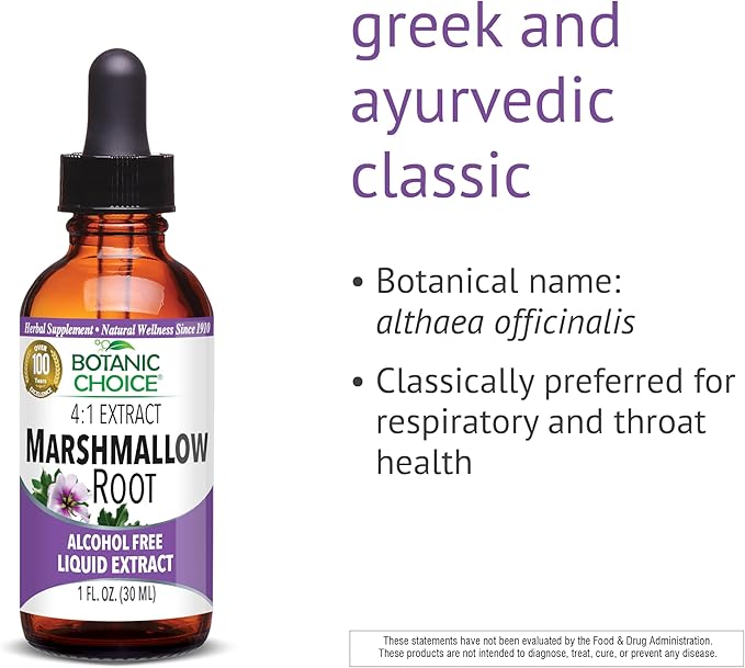 Botanic Choice Marshmallow Root Liquid Extract - Alcohol Free, Gluten Free, Traditional Throat and Respiratory Support 1 fl. oz.