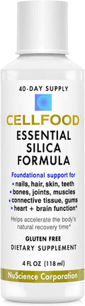 Cellfood Essential Silica Anti-Aging Formula, 4 fl oz - Supports Healthy Bones, Joints, Hair, Skin, Nails, Teeth & Gums - Easy to Absorb Liquid - Gluten Free, Thiaminase Free, Non-GMO - 40-Day Supply