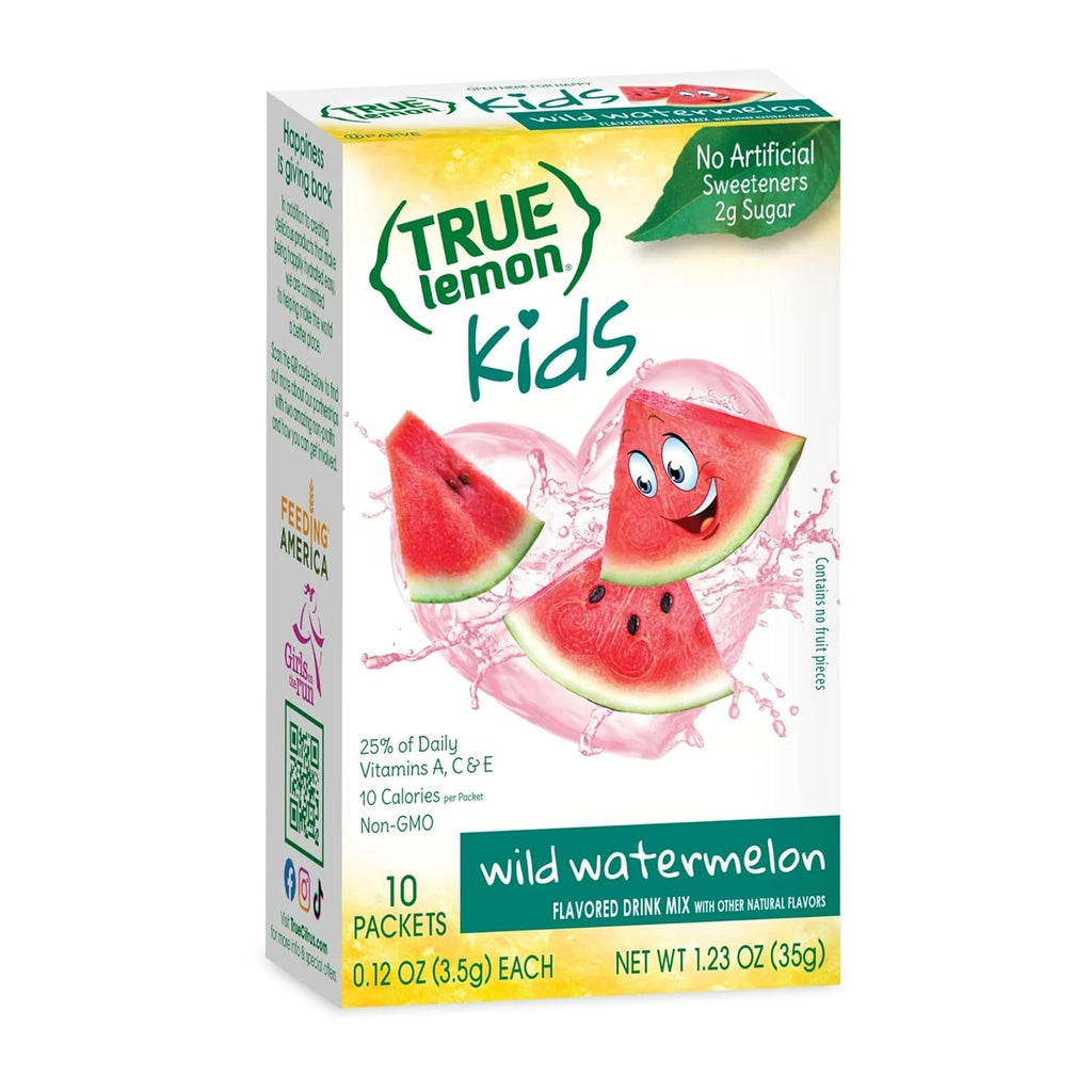 TRUE LEMON KIDS Wild Watermelon (10 Packets) - Hydration for Kids - No Preservatives, No Artificial Flavors & Sweeteners - Low Sugar Water Flavoring - Juice Powdered Drink Mix