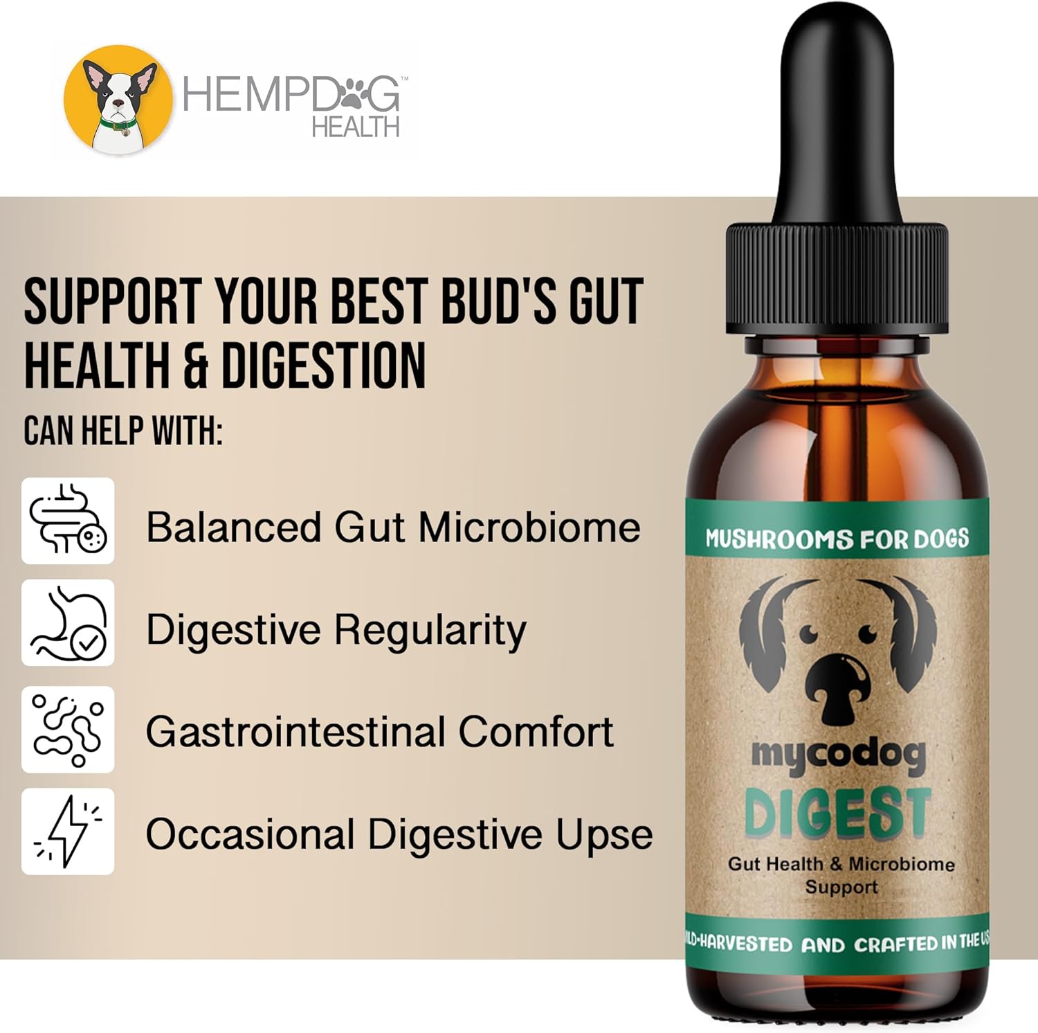 MycoDog Digest - Mushroom Extract & Adaptogen Tincture Dog Supplement - Dog Digestive Support Blend - Roots, Herbs, & Mushroom Extracts Including Chaga, Shiitake, & Turkey Tail