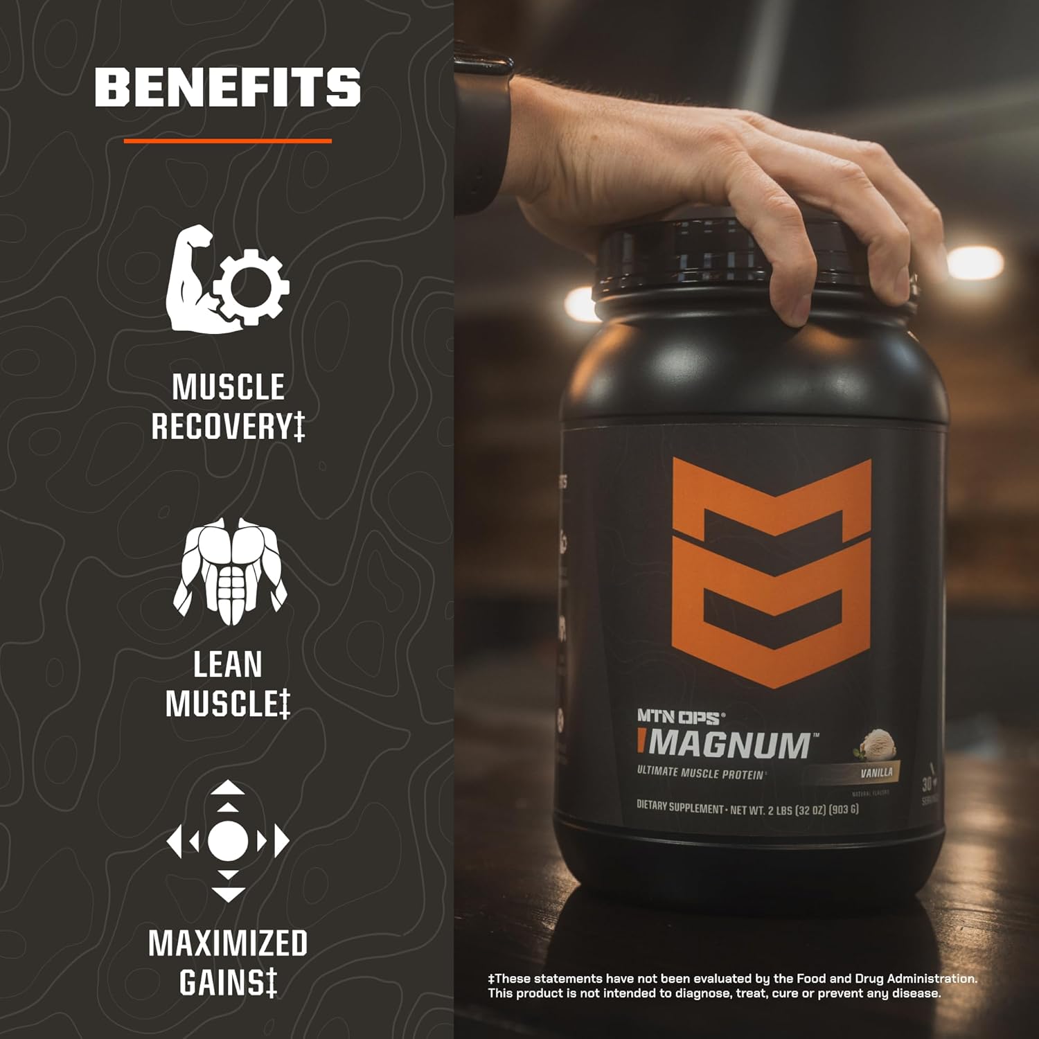 MTN OPS Magnum Cookies & Cream Protein Powder, 23g of Whey Isolate Protein & Milk Protein with BCAAs, Zero Sugar & Gluten Free, Cookies & Cream, 30-Serving Tub