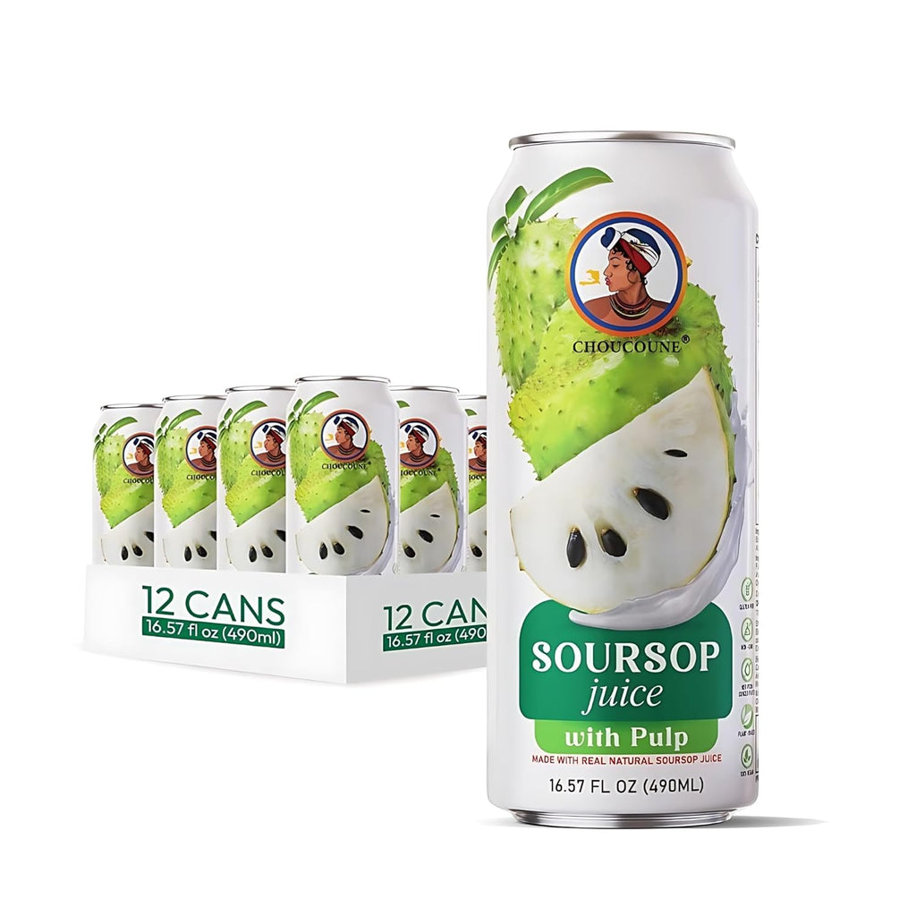 Choucoune Soursop Juice Cane - 100% Real Guanabana Drink with Pulp - No Concentrate, No Artificial Coloring - Sugar-Free, All-Natural Juice for a Healthy Lifestyle - Refreshing 16.57 Fl Oz(Pack of 12)