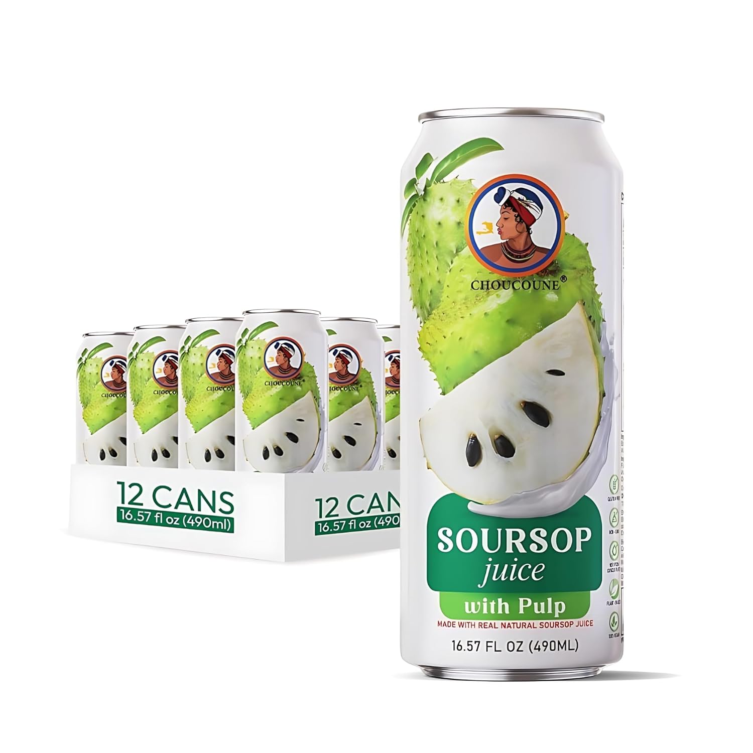 Choucoune Soursop Juice Cane - 100% Real Guanabana Drink with Pulp - No Concentrate, No Artificial Coloring - Sugar-Free, All-Natural Juice for a Healthy Lifestyle - Refreshing 16.57 Fl Oz(Pack of 12)