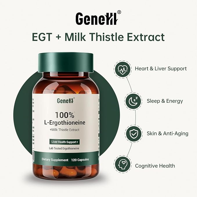 Clinically Studied L-Ergothioneine + Milk Thistle Supplement – Advanced Cellular and Liver Health Support – 30mg 99.99% Ultra-Pure Ergothioneine – Vegan, Non-GMO, 120 Count
