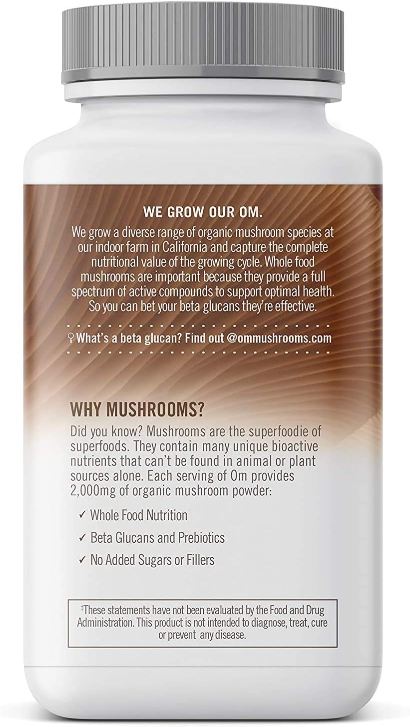 OM MUSHROOM SUPERFOOD Brain Fuel Mushroom Powder Capsules Superfood Supplement, 90 Count, 30 Days, Lion's Mane, Reishi Blend Plus Folate, Mental Clarity, Mushroom Supplement