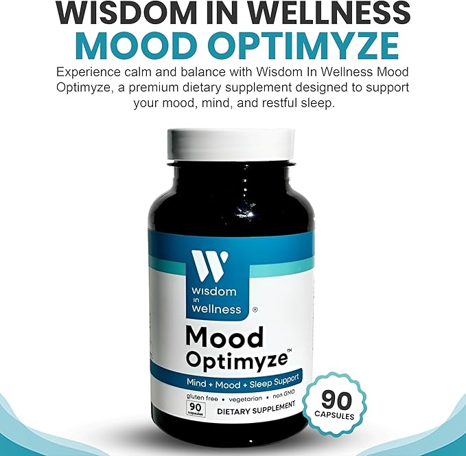 Wisdom In Wellness Mood Optimyze - 90 Mood Support Supplement Capsules - Soothing Support Supplement - Mind, Sleep & Mood Support Pills - Gluten Free & Non GMO Wellness and Relaxation Supplement