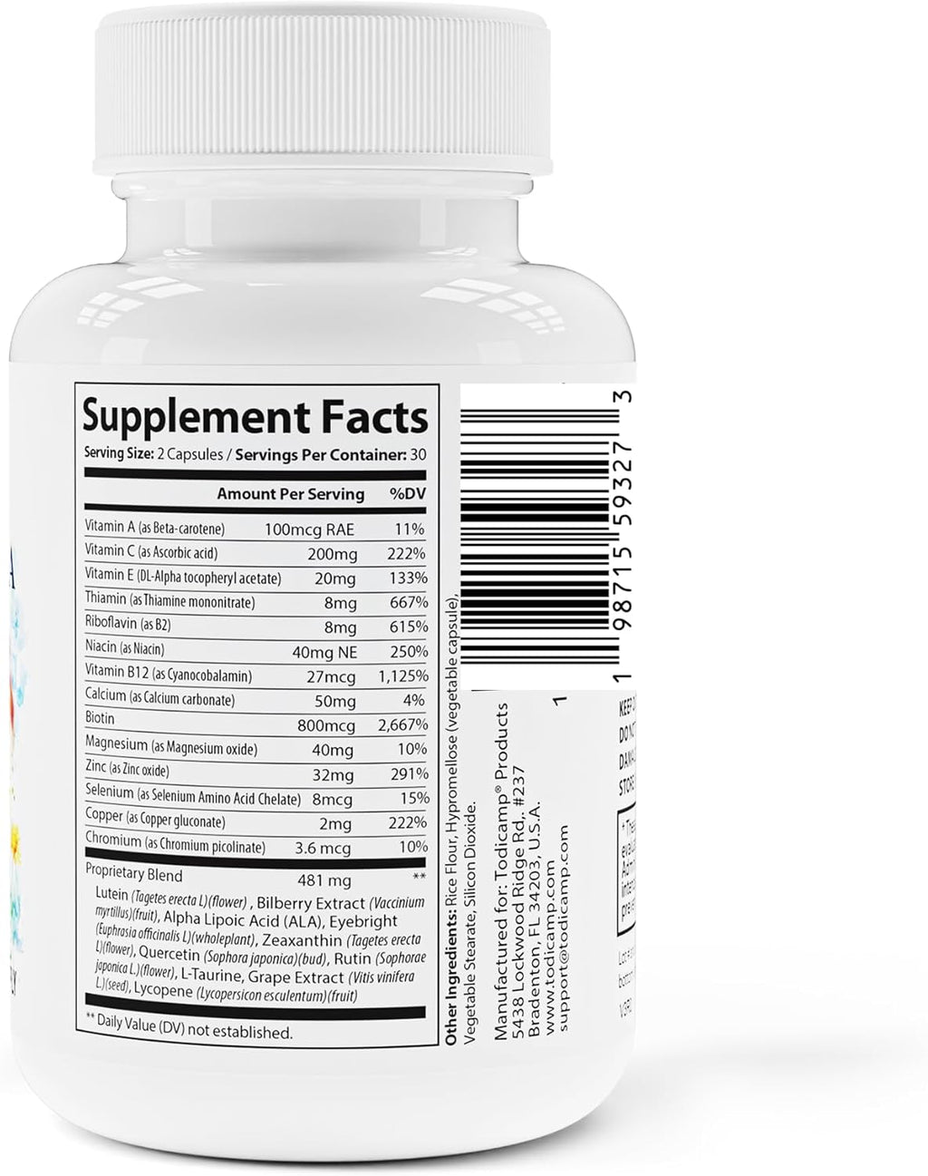 Macular Support Eye Health Vitamins & Vision Supplements Lutein 400mg, Zeaxanthin 10mg, Eyebright Herb, Lycopene Supplement & Bilberry Supplement for Eyes, Eye Vitamins for Seniors & Adults