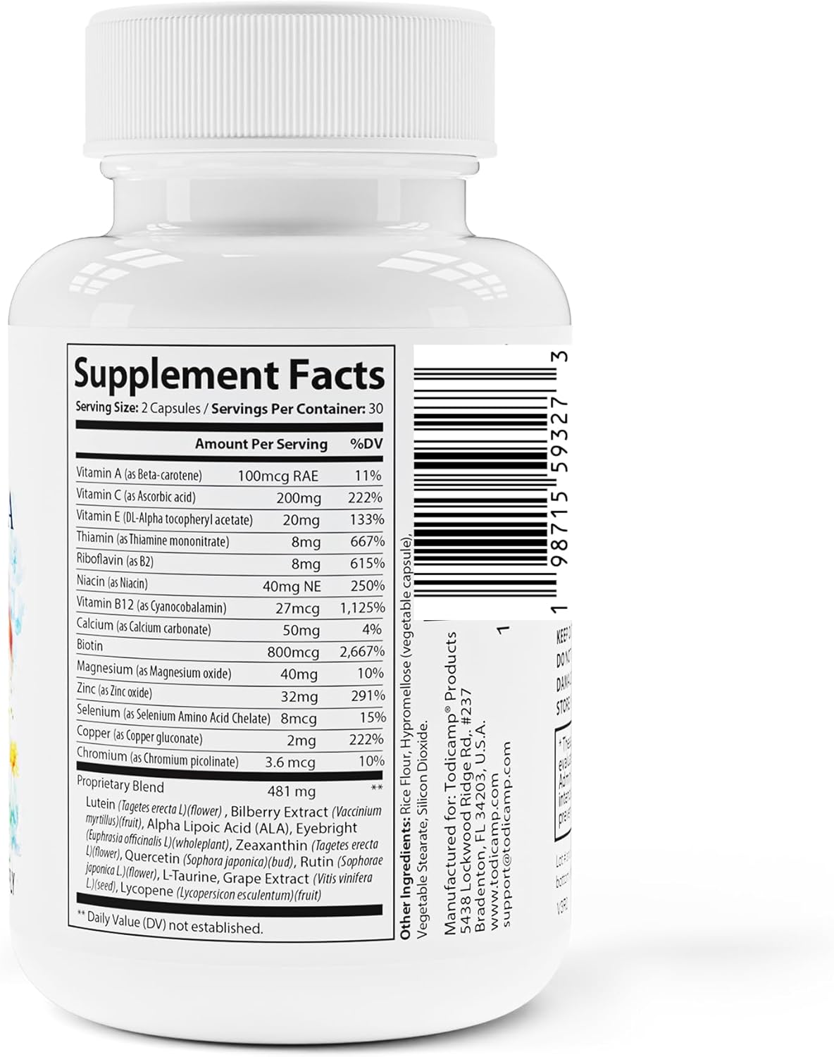 Macular Support Eye Health Vitamins & Vision Supplements Lutein 400mg, Zeaxanthin 10mg, Eyebright Herb, Lycopene Supplement & Bilberry Supplement for Eyes, Eye Vitamins for Seniors & Adults