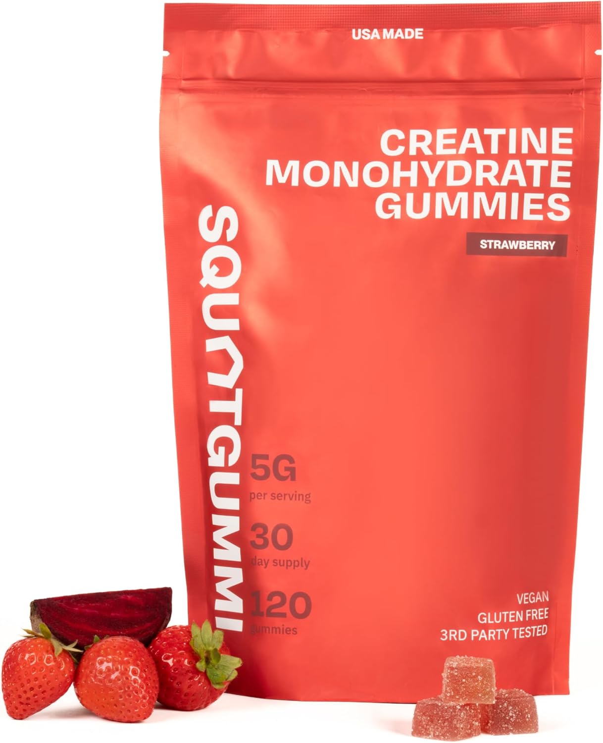 3rd Party Tested Creatine Monohydrate Gummies for Men & Women – Creatine Gummies 5 grams per Serving, Strawberry Flavor, 120 Count, Vegan,Gluten-Free, USA Made, 30 Day Supply–Boost Strength & Recovery
